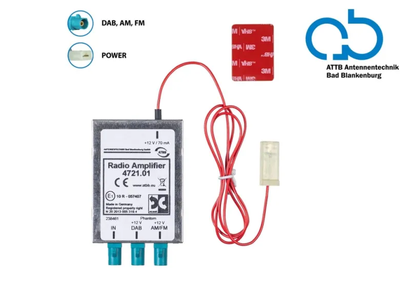 Antenna splitter AM/FM DAB+, 3x Fakra Z(m) förstärkt