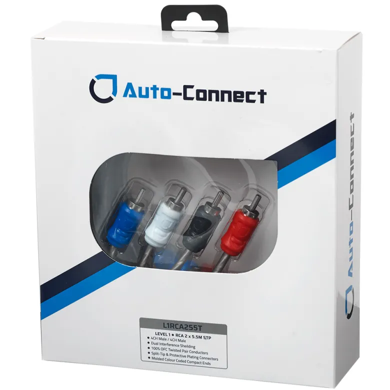 Auto-Connect 4-kanalig tvinnad lågnivåkabel 5.5 meter, Level 1