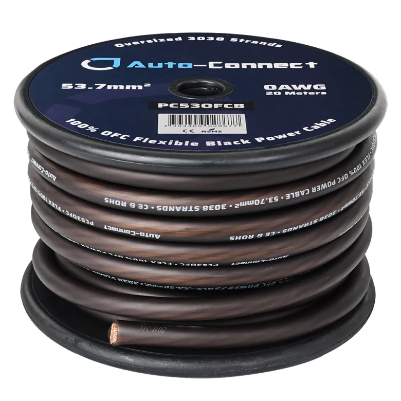 Auto-Connect svart strömkabel OFC 53.7mm², metervara