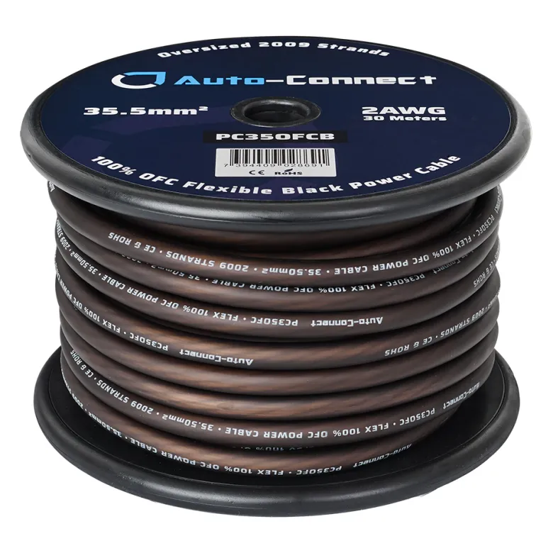 Auto-Connect svart strömkabel OFC 35.5mm², metervara