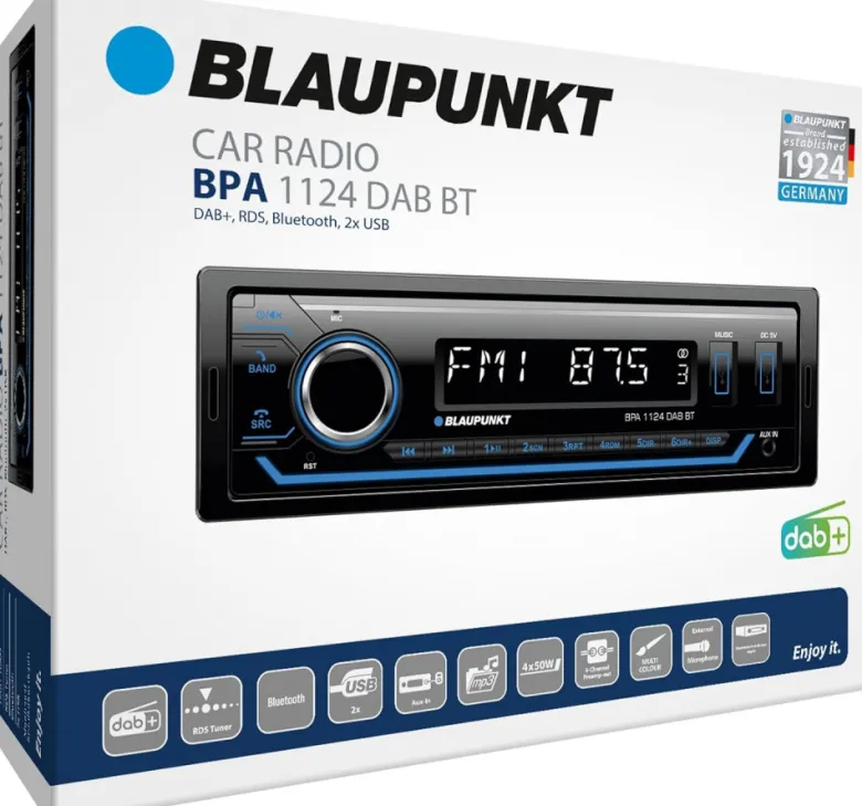 Blaupunkt BPA 1124 DAB BT, bilstereo med Bluetooth, DAB & 3 par lågnivå