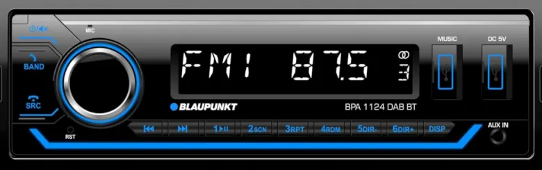 Blaupunkt BPA 1124 DAB BT, bilstereo med Bluetooth, DAB & 3 par lågnivå