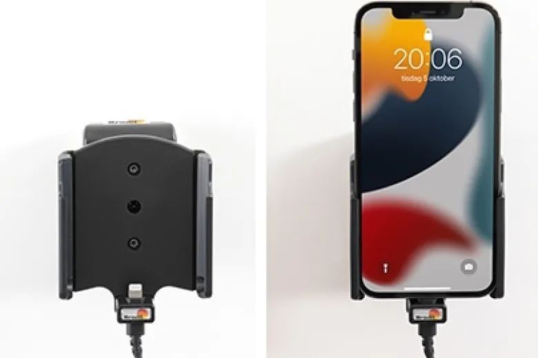 Brodit Aktiv hållare med USB-kabel och cigg-adapter, Apple iPhone 13/13 Pro/14/14 Pro