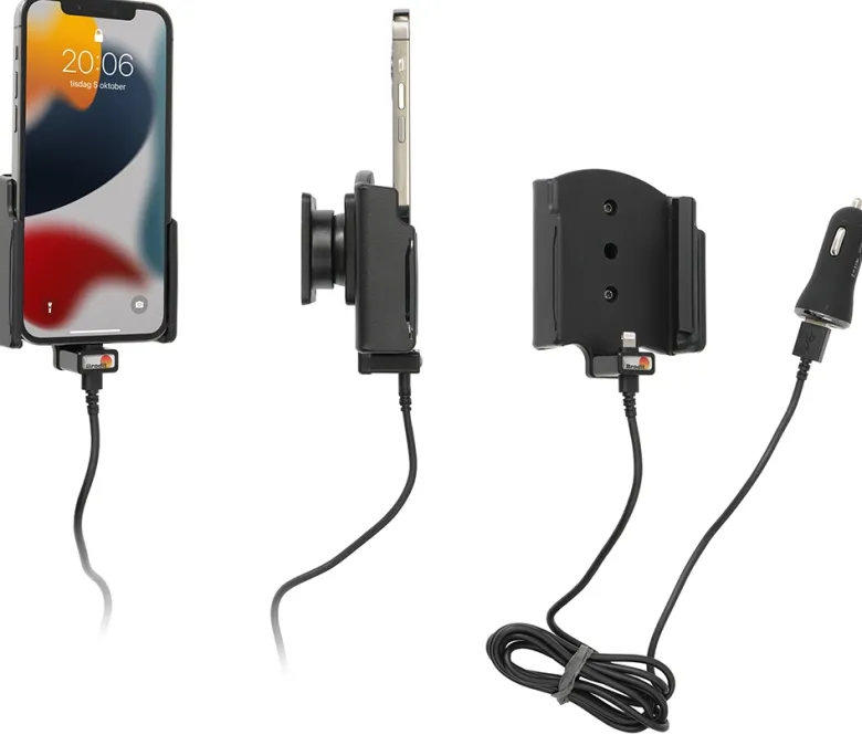 Brodit Aktiv hållare med USB-kabel och cigg-adapter, Apple iPhone 13/13 Pro/14/14 Pro