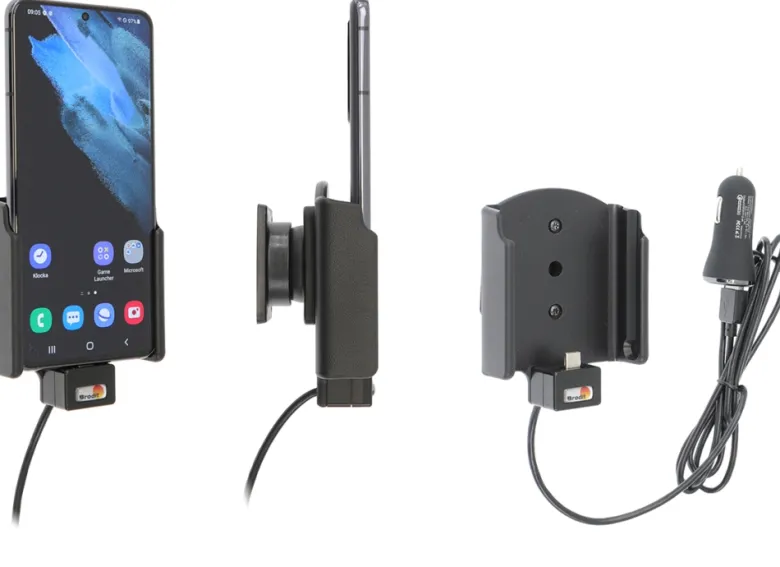 Brodit Aktiv hållare med USB-kabel och cigg-adapter, Samsung Galaxy S21 5G SM-G991B/SM-G991B/DS