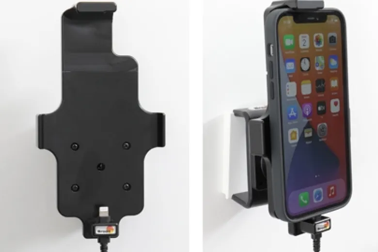 Brodit Aktiv hållare med USB-kabel och cigg-adapter, Apple iPhone 11/12/12 Pro/13/13 Pro/XR