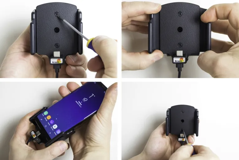 Brodit Aktiv hållare med USB-kabel och cigg-adapter, Samsung Galaxy S24 Ultra SM-S928B/DS/S24+ SM-S926B/DS/S25 Ultra/S25+