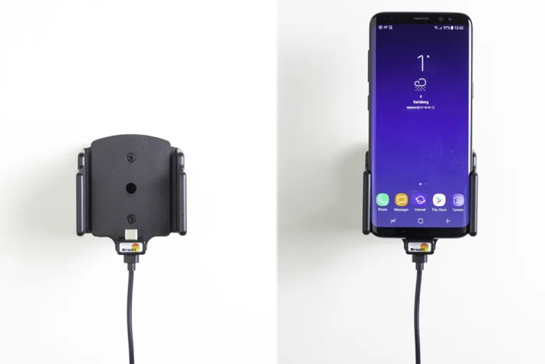 Brodit Aktiv hållare med USB-kabel och cigg-adapter, Samsung Galaxy S24 Ultra SM-S928B/DS/S24+ SM-S926B/DS/S25 Ultra/S25+