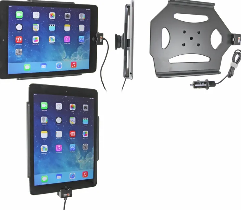 Brodit Aktiv hållare med USB-kabel och cigg-adapter, Apple iPad 5th Gen (A1822, A1823)/9.7 6th Gen (A1893, A1954)/9.7 New/Air (A1474, A1475, A1476)