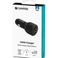 Champion Billaddare 130W 3-port QC/PD, svart