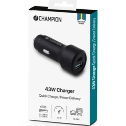 Champion FastCharge USB-B/C billaddare Duo, 43W