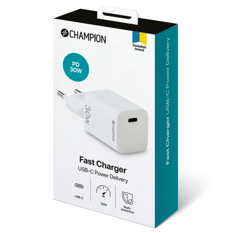 Champion Fast Charge väggladdare USB-C PD 30W, vit