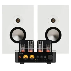 Dayton Audio HTA100 med Monitor Audio Bronze On-Wall 7G i vitt, stereopaket