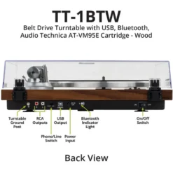 Dayton Audio TT-1BTW, skivspelare med BT, USB och inbyggt RIAA, trä