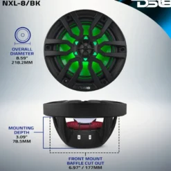 DS18 NXL-8/BK, svarta 8 tums marinhögtalare med LED, par