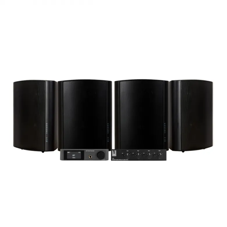 Dynavoice CA802BT med SC4B & 2 par DLS MB5i utomhushögtalare, svart