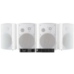 Dynavoice CA802BT med SC4B & 2 par DLS MB6i utomhushögtalare, vit