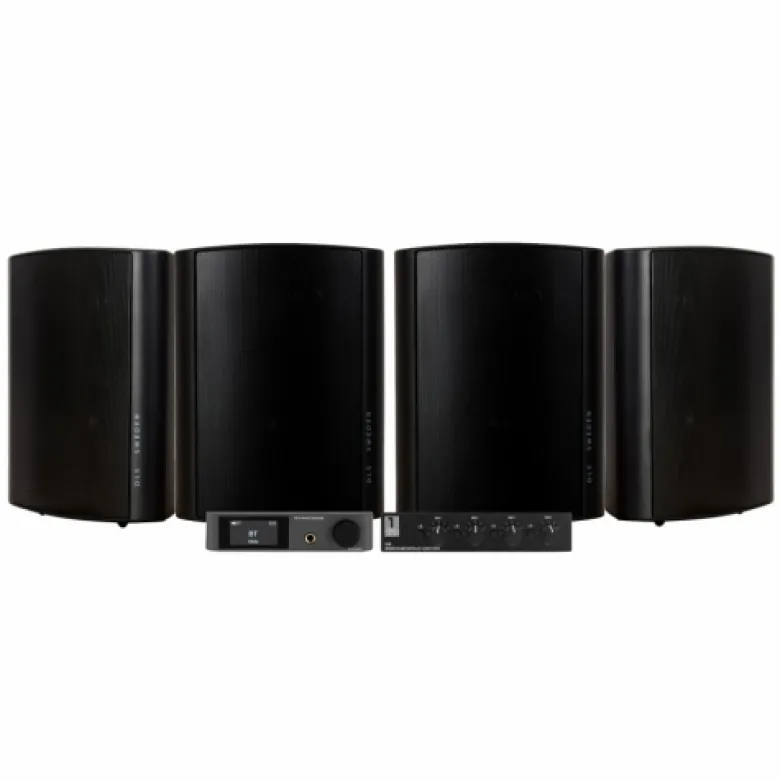 Dynavoice CA802BT med SC4B & 2 par DLS MB6i utomhushögtalare, svart