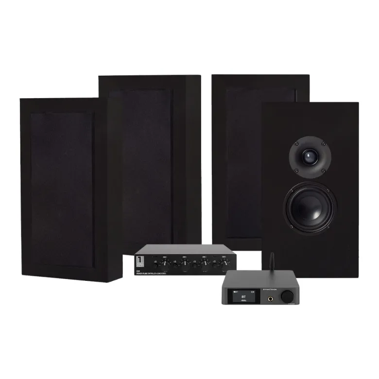 Dynavoice CA802BT, SC4B & 2 par mattsvarta DLS Flatbox Midi
