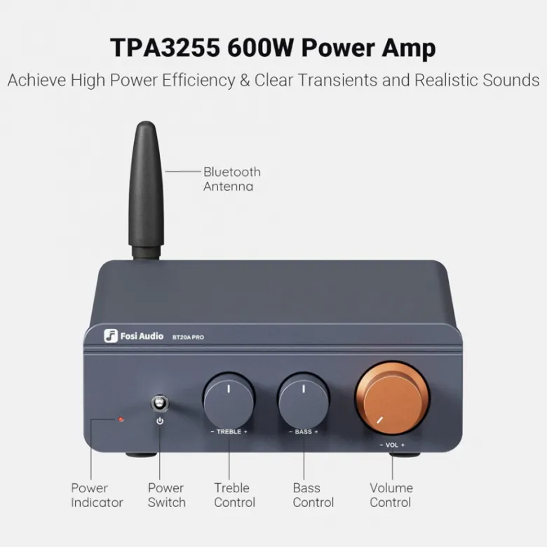 Fosi Audio BT20A PRO stereoförstärkare med Bluetooth & 32V nätdel