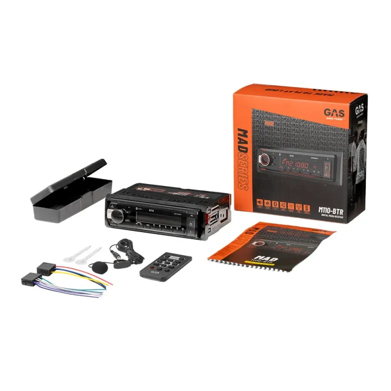GAS MAD M110-BTR, bilstereo med Bluetooth 5.3, AUX, USB-C & 2 par lågnivå
