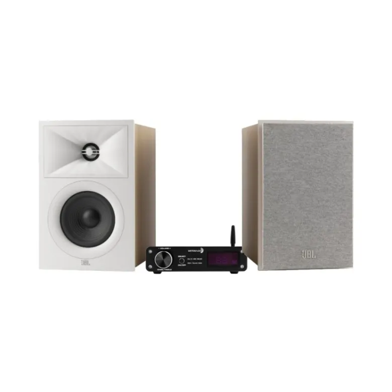JBL Stage 240B i vitt med Dayton Audio DTA-PRO, 2.0 stereopaket