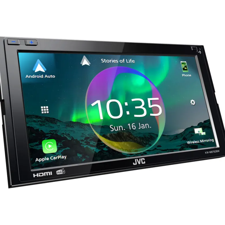 JVC KW-M875DBW, bilstereo med CarPlay, Bluetooth och 3 par (5V) lågnivå