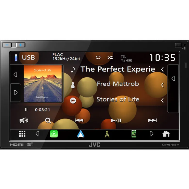 JVC KW-M875DBW, bilstereo med CarPlay, Bluetooth och 3 par (5V) lågnivå