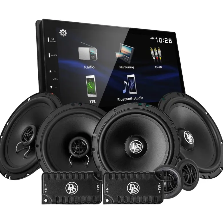 Kenwood DMX129BT & DLS PA fram- och baksystem, bilstereopaket