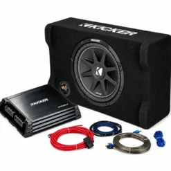 Kicker KickPack KKPDF212, baspaket med sluten nedåtriktad 12 tums baslåda, slutsteg och kablage