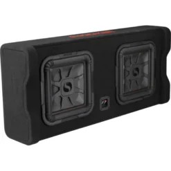 Kicker Solo-Baric DL7TDF122, slimmad sluten nedåtriktad 2x12 tums baslåda, 2 ohm