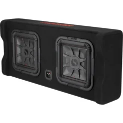 Kicker Solo-Baric DL7TDF122, slimmad sluten nedåtriktad 2x12 tums baslåda, 2 ohm