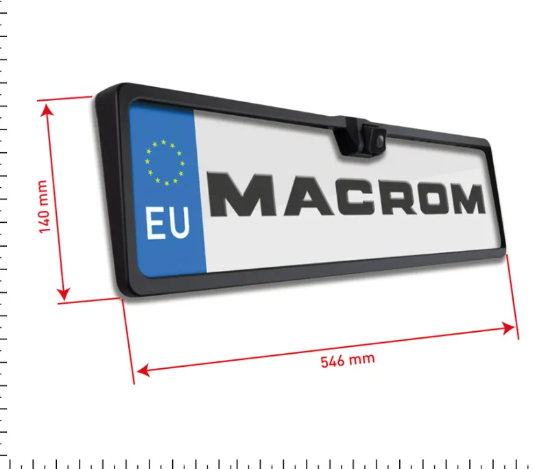 Macrom backkamera med nummerplåtshållare