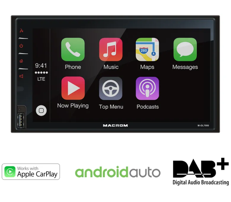 Macrom M-DL7000D bilstereo med CarPlay, Android Auto, DAB+ och Bluetooth