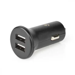 Nedis billaddare, 2.4A, 2x USB-A utgångar, svart