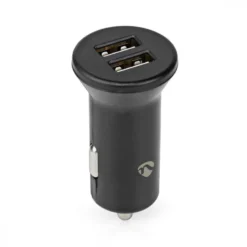 Nedis billaddare, 2.4A, 2x USB-A utgångar, svart