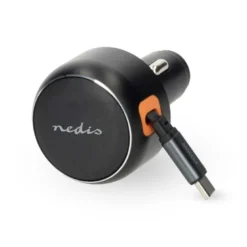 Nedis billaddare med utdragbar USB-C kabel