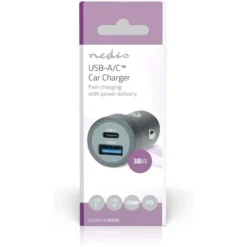 Nedis billaddare 38W med 2 utgångar, USB-C PD och USB-A Quick Charge