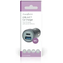 Nedis billaddare 48W med 2 utgångar, USB-C PD och USB-A Quick Charge