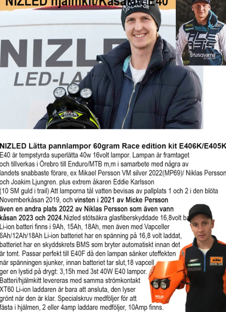 NIZLED LED-hjälmkit elit med 3x40w utan fläkt kallvit gen3, 3XE40 (120w med 10% mer ljus) utan batteri