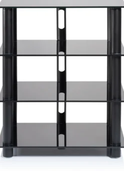 Norstone Epur 4, svart hifi-rack med svarta glashyllor