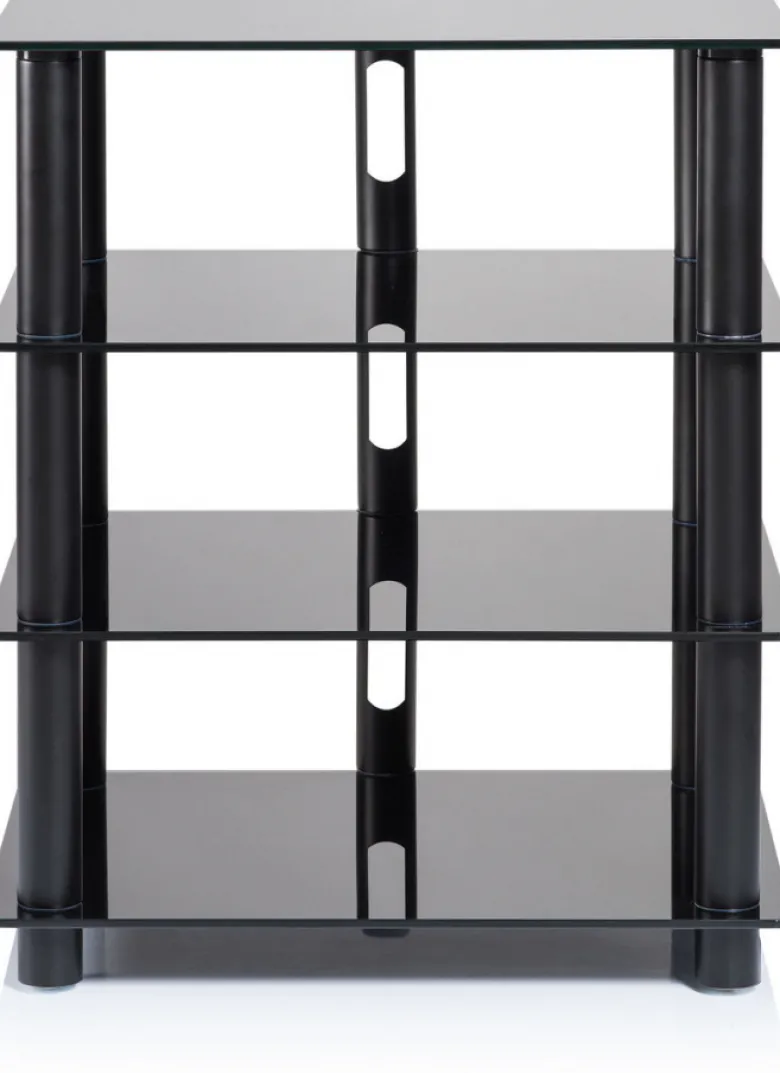 Norstone Epur 4, svart hifi-rack med svarta glashyllor