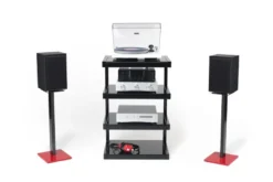 Norstone Esse Hifi, svart stereobänk med svarta hyllplan