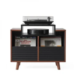 NorStone Oslo Vinyl 800 Mediabänk, svart/valnöt