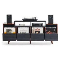 NorStone Oslo Vinyl 1600 mediabänk svart/valnöt