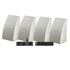 4-pack Yamaha NS-AW592 i vitt med Dynavoice CA802BT och SC4B, utomhuspaket