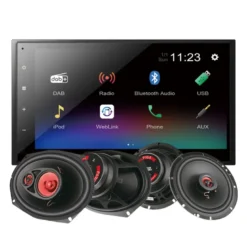 Pioneer DMH-A340DAB & Bass Habit PLAY-högtalare, bilstereopaket