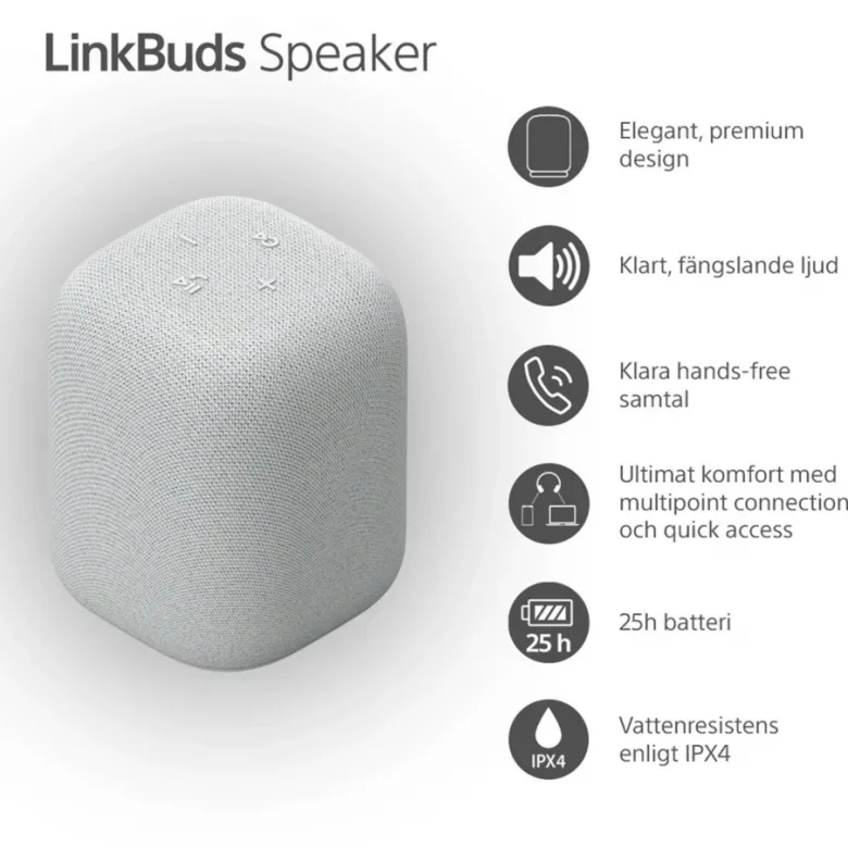Sony LinkBuds Speaker trådlös bärbar högtalare med Bluetooth, ljusgrå 2-PACK