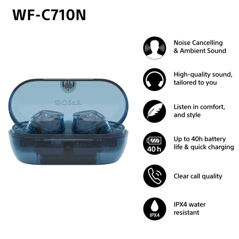 SONY WF-C710N true wireless hörlurar, Glass Blue