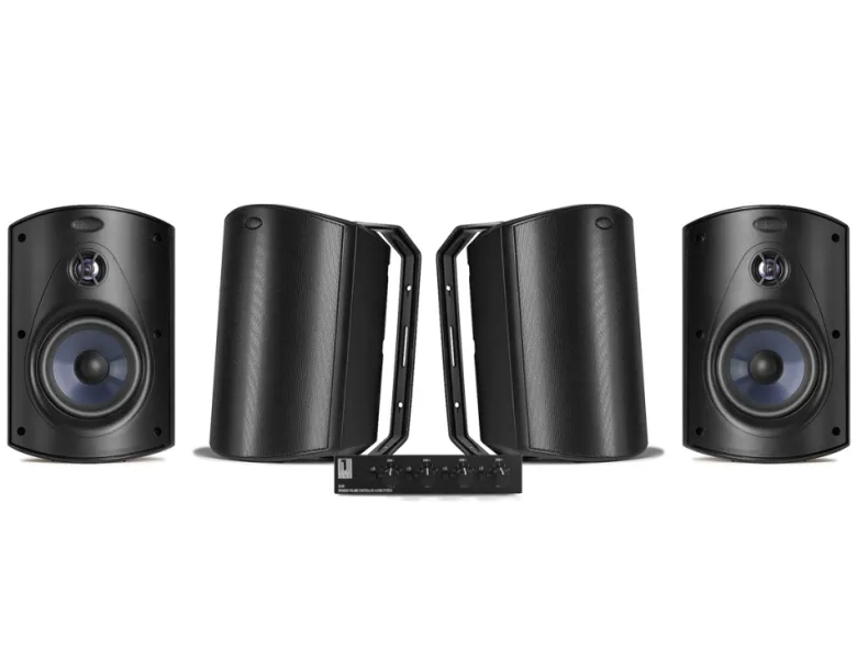 System One SC4B & 2 par Polk Audio Atrium 6 svarta utomhushögtalare